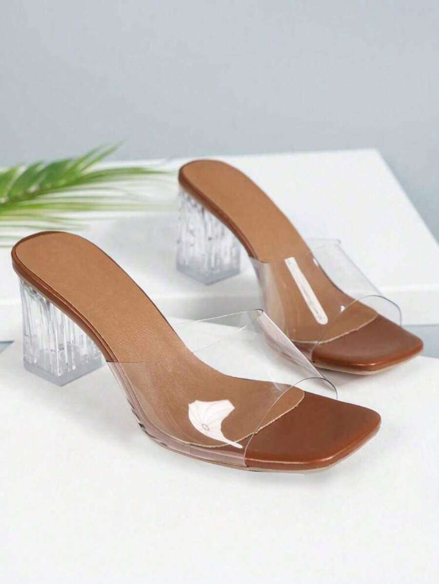 Women's Transparent Thick Heel Wide Version Ladies Fashion Summer High Heel Sandals With Cushioning