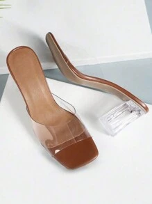 Women's Transparent Thick Heel Wide Version Ladies Fashion Summer High Heel Sandals With Cushioning