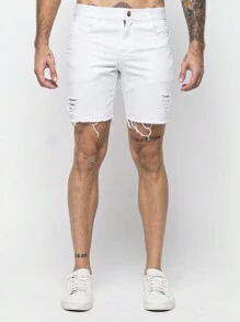 Men's Bermuda Shorts Slim Fit Ripped Jeans Direct From The Factory Promotion - trắng - Xem 1