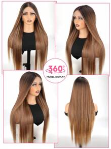 渐变棕色直发假发合成蕾丝前假发，13x4*1 T 部分合成蕾丝假发预拔长直发假发，适合女士 30 英寸顺滑直发假发深根棕色混合假发，适合初学者 - 漸層棕色 - 查看 4
