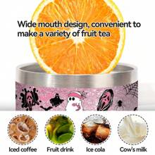 1 Piece 20oz Skull Ghost Pattern Ice Cup, Stainless Steel Vacuum Tumbler, Keeps Drinks Hot Or Cold, Cup Holder Friendly, Halloween Gift For Family And Friends - Pink - View 3