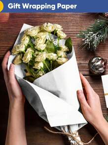 1 卷 - 纯色礼品包装纸、白色仿皮纸、白色牛皮纸卷 15 英寸 X 394 英寸、生日礼物装饰纸、家庭聚会礼品包装纸、婚礼包装纸、薄纸、花束用品、礼品包装纸、鲜花包装纸、海报广告牌纸、工艺艺术纸、情人节礼品包装纸、新年装饰 - 白色 - 查看 3