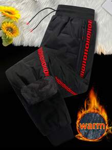 Pantalones de invierno abrigados de estilo novio para hombres: pantalones deportivos con forro térmico de moda, pantalones térmicos gruesos con cordón y bolsillos con cremallera, esencial para clima frío