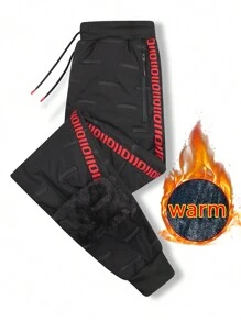 Pantalones de invierno abrigados de estilo novio para hombres: pantalones deportivos con forro térmico de moda, pantalones térmicos gruesos con cordón y bolsillos con cremallera, esencial para clima frío