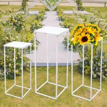 SENDERPICK Set Of 3 White Metal Flower Stands, Plant Stands, Square Metal Plant Stands For Indoor Plants, 22*22*61cm/ 26*26*66cm/ 30*30*71cm (White) [Nice Gift For Your Family & Friend] - 白色 - 查看 7