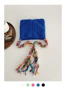 1buc drăguț corn de diavol Y2K colorblock cu dungi Fuzzy Earmuff tricot pălărie beanie, căciulă caldă de pluș cu cravată, balaclava