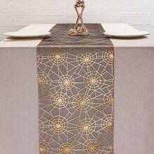 1/2 pezzi Runner da tavolo a ragnatela di Ognissanti da 11*108 pollici, ragnatela sottile con ragno arancione e zucca, adatto per decorazione tavolo per Ognissanti, festa in casa, vacanze. Opzioni multiple in oro e nero