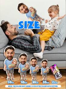1pc Customized Face Pillow - Personalized Photo Pillow | Unique Gift For Dad, Husband Or Boyfriend | Mini Pillow With Father-Son Style | Perfect For Father's Day, Birthday, Anniversary And Wedding | Fun Customized Pillow For Pet Lovers, Family And Friends | 3D Portrait Pillow | Ideal Home Decor, Photo Gift - Father and daughter(Young)2 - View 3