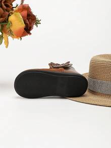 女童儿童踝靴，时尚休闲可爱纯色侧拉链轻便防滑短靴秋冬 - 棕色 - 查看 6