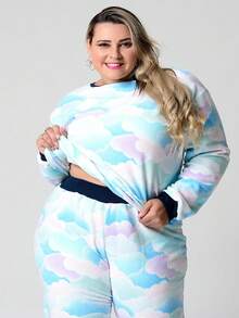 Plus Size Pajama Sets - 藍色 - 查看 2