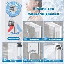 Froadp Stainless Steel Shower Panel 5 Functions Shower Column Rain Shower Waterfall Shower Massage Nozzles Hand Shower Shower Faucet Complete Kit - White - View 4