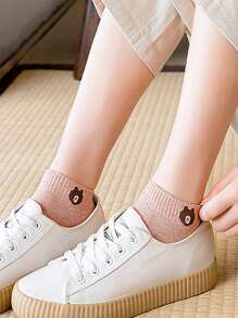 10 双可爱熊图案透气休闲女士短袜 - 彩色 - 查看 5