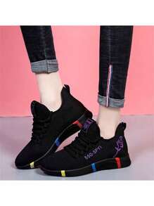 Tenis Mujer Verano PU Color Sólido Punta Redonda con Cordones Antideslizante Cómodos Tela Casual para Trabajo, Deporte y Uso Diario - Morado - Ver 9