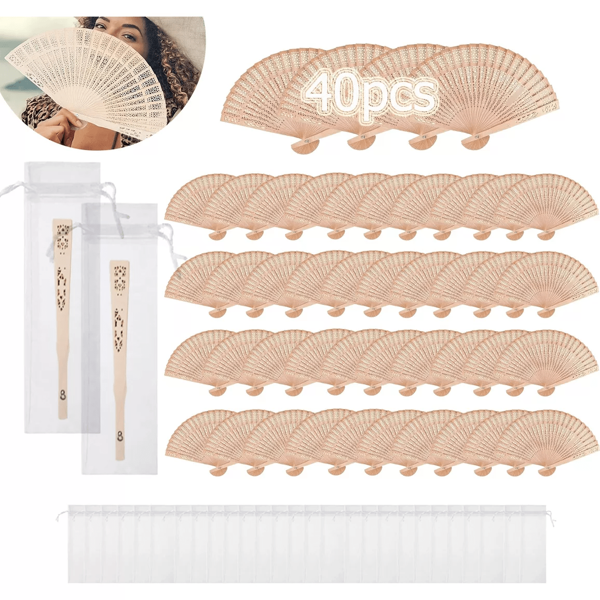 AMIARYA Abanicos de Sándalo, Abanicos Plegables de Madera con Bolsa de Almacenaje, Asequibles Artículos de Boda, Fiesta, Cumpleaños, Prom y Decoración para el Hogar.