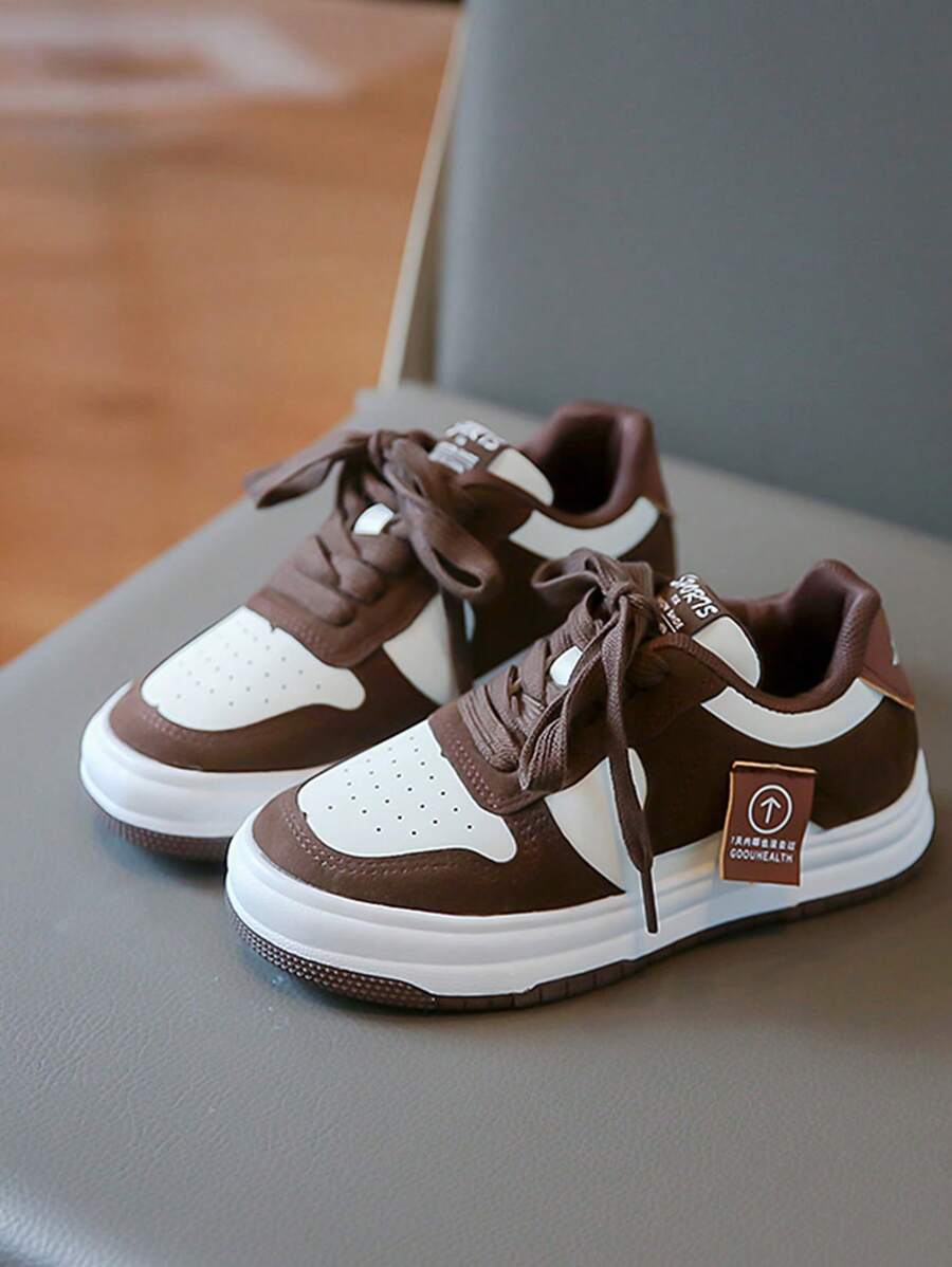 1 Pair Soft Bottom Non-Slip Classic Casual Sneakers For Boys & Girls, Indoor/Outdoor Shock-Absorbing Running Shoes, Spring/Autumn - Khaki - View 1