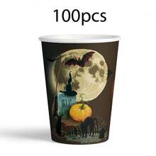60 件/套主题一次性餐具套装，包括带有骷髅和月亮图案的纸盘、甜点盘、纸杯、饮料/咖啡杯出售 - 彩色 - 查看 4