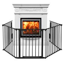 Froadp High Fireplace Guard Grill Foldable Metal Fireplace Grill With Pet Gate Door 5 Panels - Black - View 1