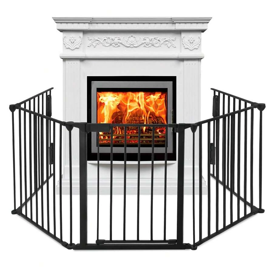 Froadp High Fireplace Guard Grill Foldable Metal Fireplace Grill With Pet Gate Door 5 Panels - Black - View 1