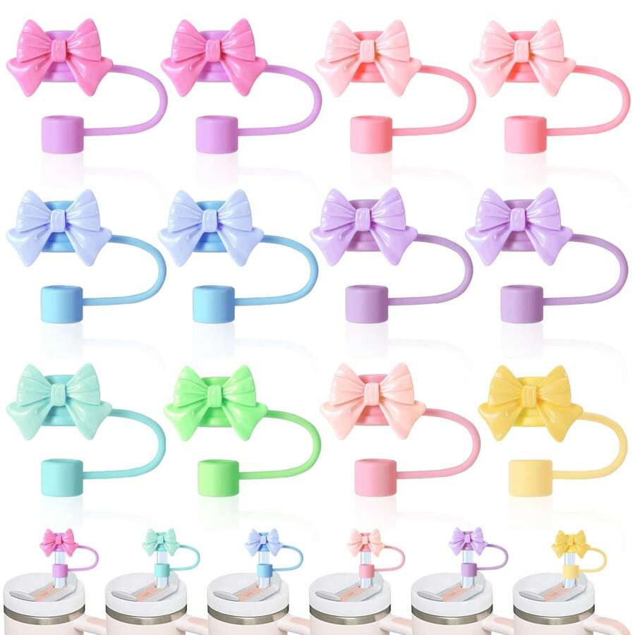 Bow Straw Hat Silicone Straw Lid Cup Cover, Suitable For 30&40oz Insulated Tumblers, Reusable Straw, Cute Straw Head Cover, Party Use - Multicolor - View 1