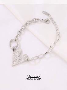 1 件波西米亚风复古不锈钢心形吊坠手链女士珠宝派对礼物爱心吊坠链手链，适合女性日常佩戴