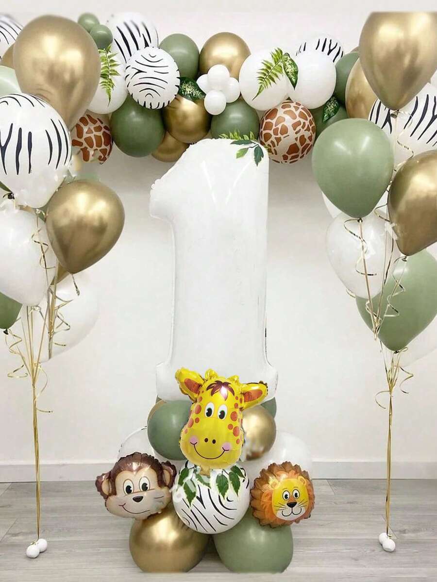 28pcs Cartoon Animal Number Balloons Birthday Balloons Set - Multicolor - View 1