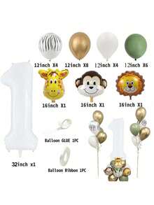 28pcs Cartoon Animal Number Balloons Birthday Balloons Set - Multicolor - View 4