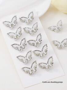 5件套女孩蝴蝶水钻串珠装饰发夹，色彩缤纷的公主风发饰，适合日常佩戴 - 白色 - 查看 3