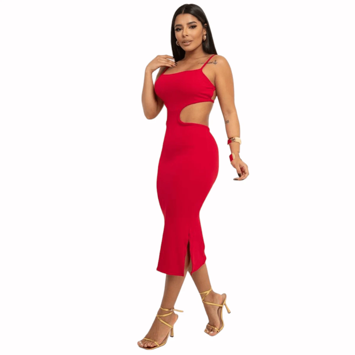 Gringa Premium Red Ribbed Tube Midi Dress - 紅色 - 查看 1