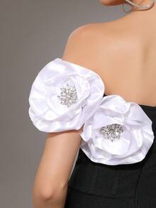 Modphy New Sexy White 3D Floral Fitted Long Bandage Dress, Women Bridesmaid Gown For Wedding, Formal Evening Party Dress Wedding Guest Dress - Black - View 8