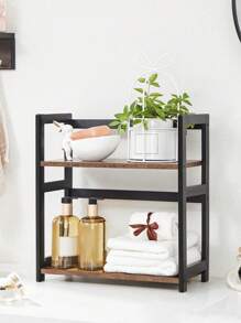 SONGMICS OFS046B01 2-Tier Storage Rack, Desk Organizer, Bamboo Frame, For Kitchens, Dining Rooms, Offices, Rustic Brown And Black - 鏽棕色 - 查看 3