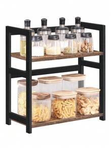 SONGMICS OFS046B01 2-Tier Storage Rack, Desk Organizer, Bamboo Frame, For Kitchens, Dining Rooms, Offices, Rustic Brown And Black - 鏽棕色 - 查看 9