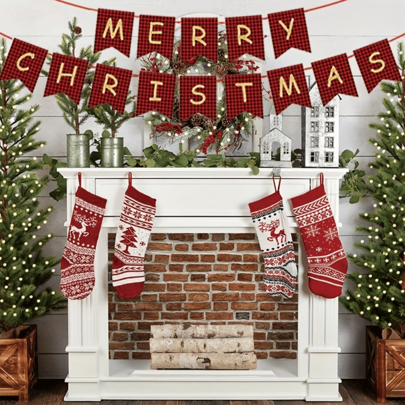 1 件圣诞快乐横幅、圣诞装饰品、圣诞派对装饰品、圣诞标志悬挂横幅、适用于家庭户外室内节日壁炉架、圣诞节