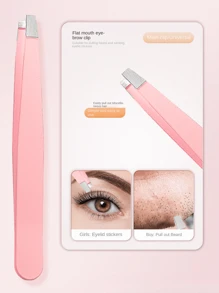 一套不锈钢粉色眉夹镊子，用于去除眉毛毛发，直头和斜头，双眼皮贴，黑色不锈钢尖头眉毛去除镊子 - 彩色 - 查看 4