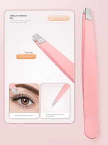 一套不锈钢粉色眉夹镊子，用于去除眉毛毛发，直头和斜头，双眼皮贴，黑色不锈钢尖头眉毛去除镊子 - 彩色 - 查看 5