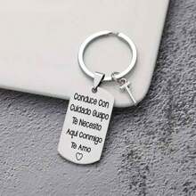 1pc Spanish Engraved Casual Style Stainless Steel Keychain, Romantic Valentines Gift For Husband Or Boyfriend Car Accessories Bag Charm School Letter Cute Goth Y2k Bag Accessories Lanyards With Id Holder Car Accessories Bag Charms