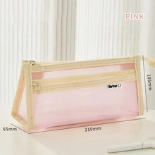 1pc Transparent Double-Layer Mesh Pencil Case, Ins Japanese Style Large Capacity Stationery Organizer Pen Box For School Students - Multicolor - View 10