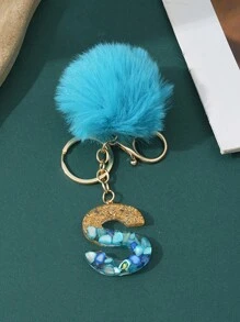 1pc Creative Letter Stone Resin Keychain With Butterfly Tassel, Girl Key Chain - Blue - View 12