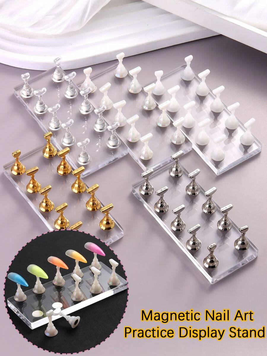 5 Styles Of Magnetic Nail Holder False Nail Tip Practice Stand Holder Acrylic Showing Shelf Nail Art Display For Salon DIY Manicure - Multicolor - View 1