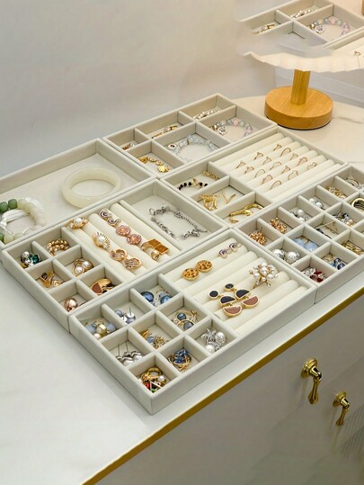 5pcs Jewelry Storage Organizer Box With Drawers, Jewelry Display Tray Holder For Earrings, Rings, Necklaces, Makeup Table, Christmas Home Decor, Decor, Christmas, Table Decor, Wooden Tray, Old Money Style, Flower Vase, Plates, Wooden Tray, Plate, Coffee Table, Decorative Tray, Table Decor, Ornaments Home, Black Ornaments, Sofa Arm Tray,Boho Vibes,For Holiday Beach, Bathroom Collection, Bedroom Collection, Large Capacity