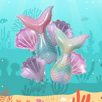 6 قطع من مجموعة بالونات بشكل ذيل حورية البحر للقوس الزخرفي وديكورات حفلة موضوعية، بالونات من الألومنيوم المقوى، للاستخدام في عيد الميلاد