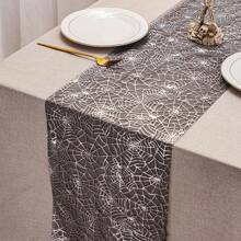 1/2 pezzi Runner da tavolo a ragnatela di Ognissanti da 11*108 pollici, ragnatela sottile con ragno arancione e zucca, adatto per decorazione tavolo per Ognissanti, festa in casa, vacanze. Opzioni multiple in oro e nero