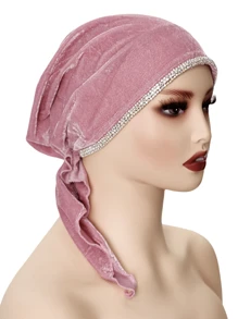 1pc Women's Autumn/Winter New Velvet Polyester Fiber Rhinestone Chain Versatile Headscarf/Bath/Sleep Cap, Luxury Fashion Design