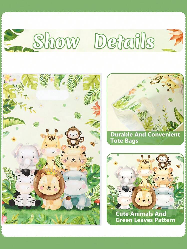 10/25/50 piezas Bolsas de regalo con estilo de animales de la jungla, bolsas de caramelos, bolsas de regalo con patrón de animales de la jungla, bolsas de postres, adecuadas para fiestas de cumpleaños, fiestas familiares, decoración de fiestas con tema de animales de la jungla, bolsas de plástico para regalos, suministros de embalaje de regalos multiusos, decoración de cocina, decoración del hogar, bolsas de embalaje de caramelos de cumpleaños, decoración de primer cumpleaños, decoración de fiesta de baby shower, decoración de fiesta de revelación de género, pequeños regalos de cumpleaños, decoración de Año Nuevo - animales de la selva - Ver 7