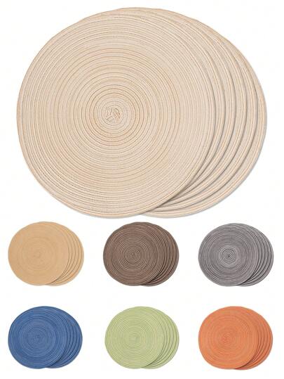 1 pieza/4 piezas/6 piezas Mantel individual tejido redondo de 15 pulgadas, opciones de multicolor, lavable, antideslizante y resistente al calor, adecuado para comedor del hogar, fiesta festiva, restaurante, cocina, estilo granja, decoración navideña y de Año Nuevo