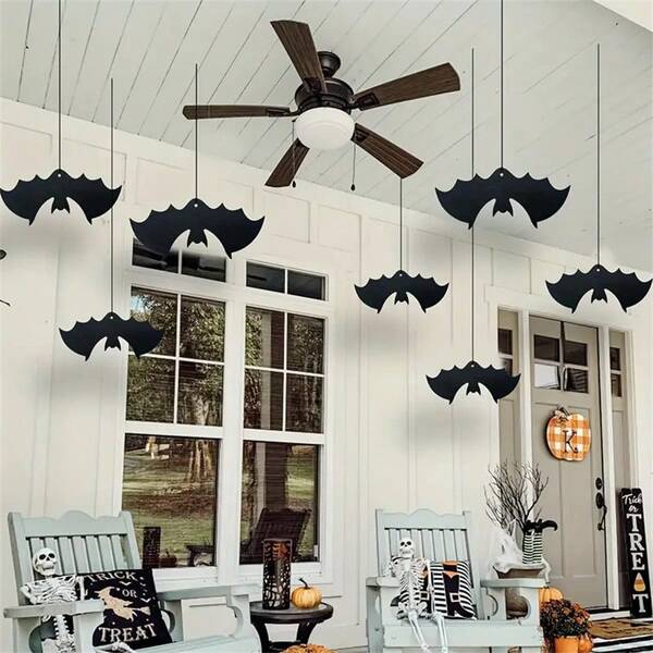 8pcs Halloween Bat Paper Garland - 2 Size Options, Indoor Outdoor Wall & Door Holiday Decorations Banners, No Power Needed For Room & Garden Decor,Christmas