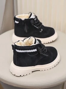 Children's Boots New Winter Retro Fashionable And Simple Warm Boots With Laces And Side Zipper Design Snow Boots Windproof And Cold-Istant Boots - Black - View 5