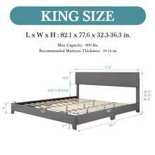 HOOMIC Upholstered Bed Frame With Adjustable Headboard, Beige/Black/Dark Grey/Light Grey - Soft Linen Fabric & White -  Premium Faux Leather, Full/Queen/King Size, Strong Supporting Structure, Noise-Free, No Box Spring Needed, Easy Assembly * Bed Frame Queen Queen Bed Frame Bed Frame Full Full Size Bed Frame King Size Bed Frame Twin Bed Frame Room Decor Home Decor Christmas Decor Bedroom Decor Valentine Day Decor Storage Living Room Decor Furniture House Decor