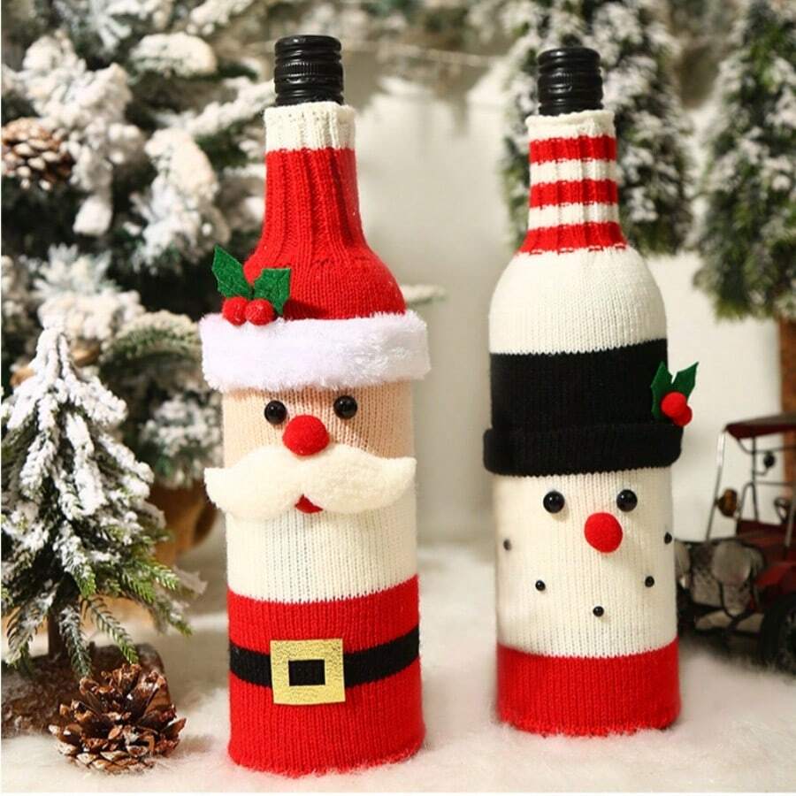 1 件圣诞酒瓶盖，圣诞老人酒瓶盖手工酒瓶毛衣圣诞酒瓶装饰节日家居礼物、包、收纳、储物、厨房 - 彩色 - 查看 1