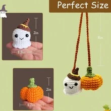 1 件，手工制作万圣节户外汽车装饰，DIY 钩针南瓜和鬼魂汽车后部装饰，手工编织镜面吊饰汽车配件，男女皆宜 - 彩色 - 查看 5