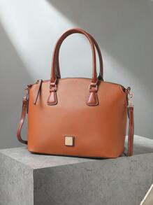 Refined Top Handle Zipper Satchel, Fashion-Forward Womens Textured PU Leather Bag For Everyday Style,Timeless Vintage Western Handbag - Eye-Catching Colorblock Design - màu nâu - Xem 3